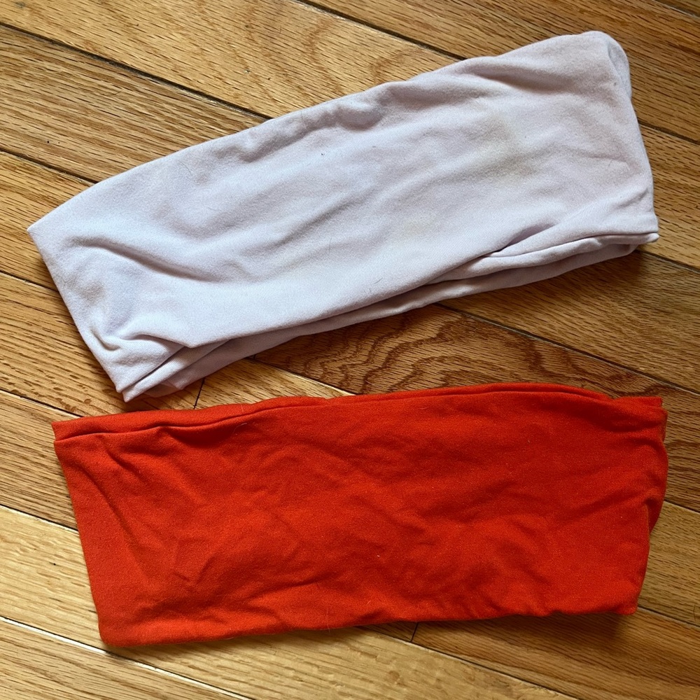 Susan Monaco set of 2 turn top bandeau bra orange light purple. Small. Crop top